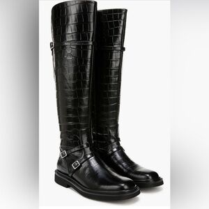Franco Sarto Black Croc-Embossed Knee-High Boots